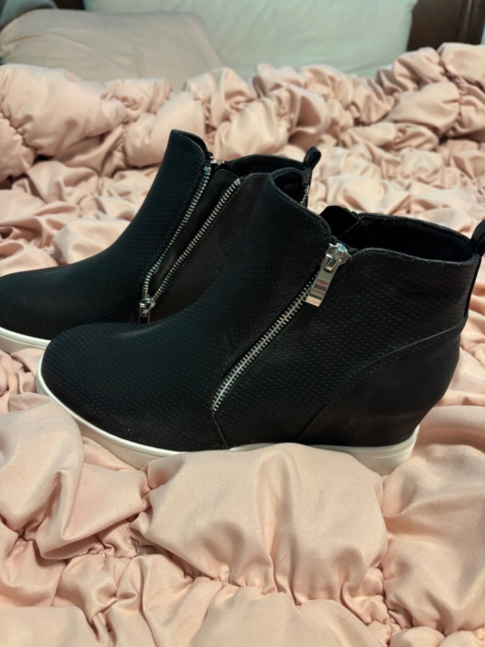 Journee Collection Black Wedge Ankle Booties with Side Zipper